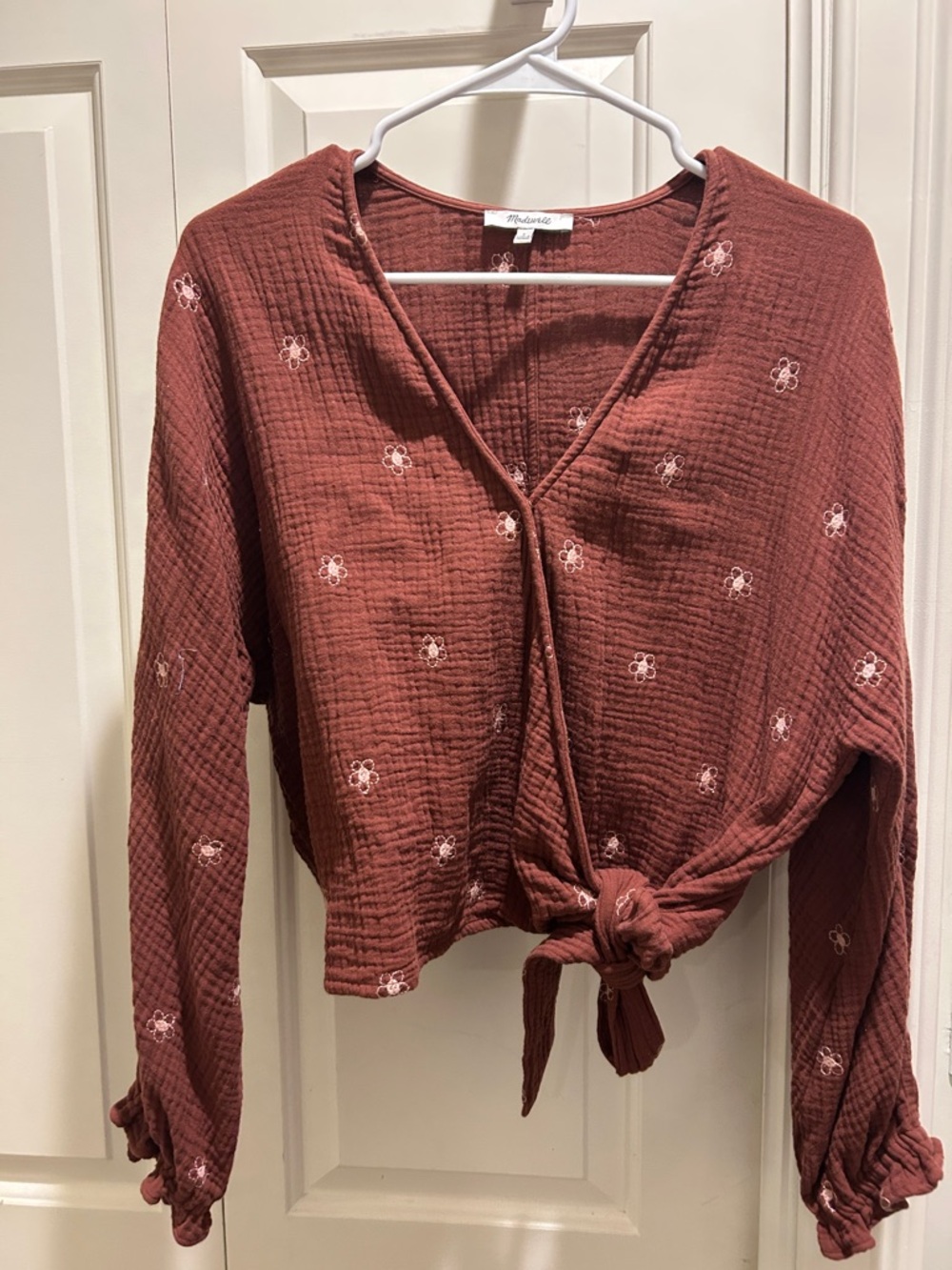 Madewell Womens Mauve Tie-Front Gauze Blouse
